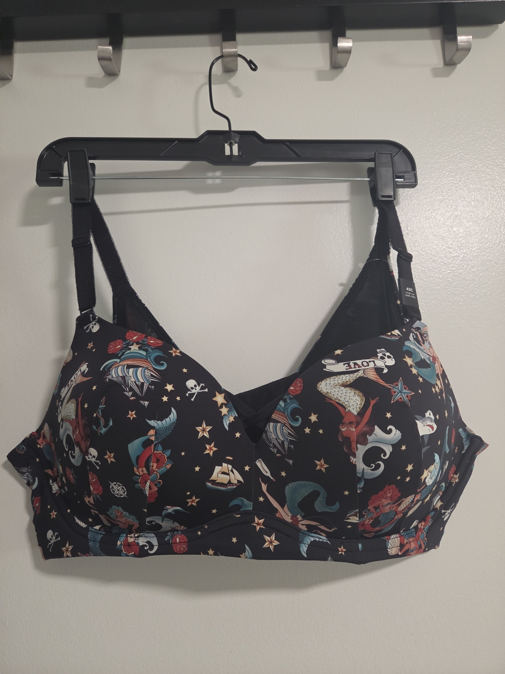 torrid Black Mermaid & Nautical Tattoo Print Wireless Bra